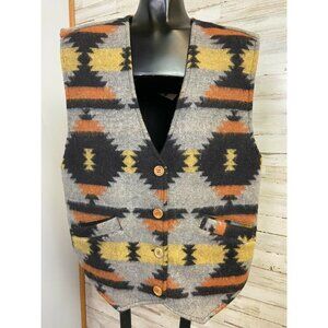 Vintage Sugar Multicolor Vest w/ Aztec Western Print Size Medium Wool